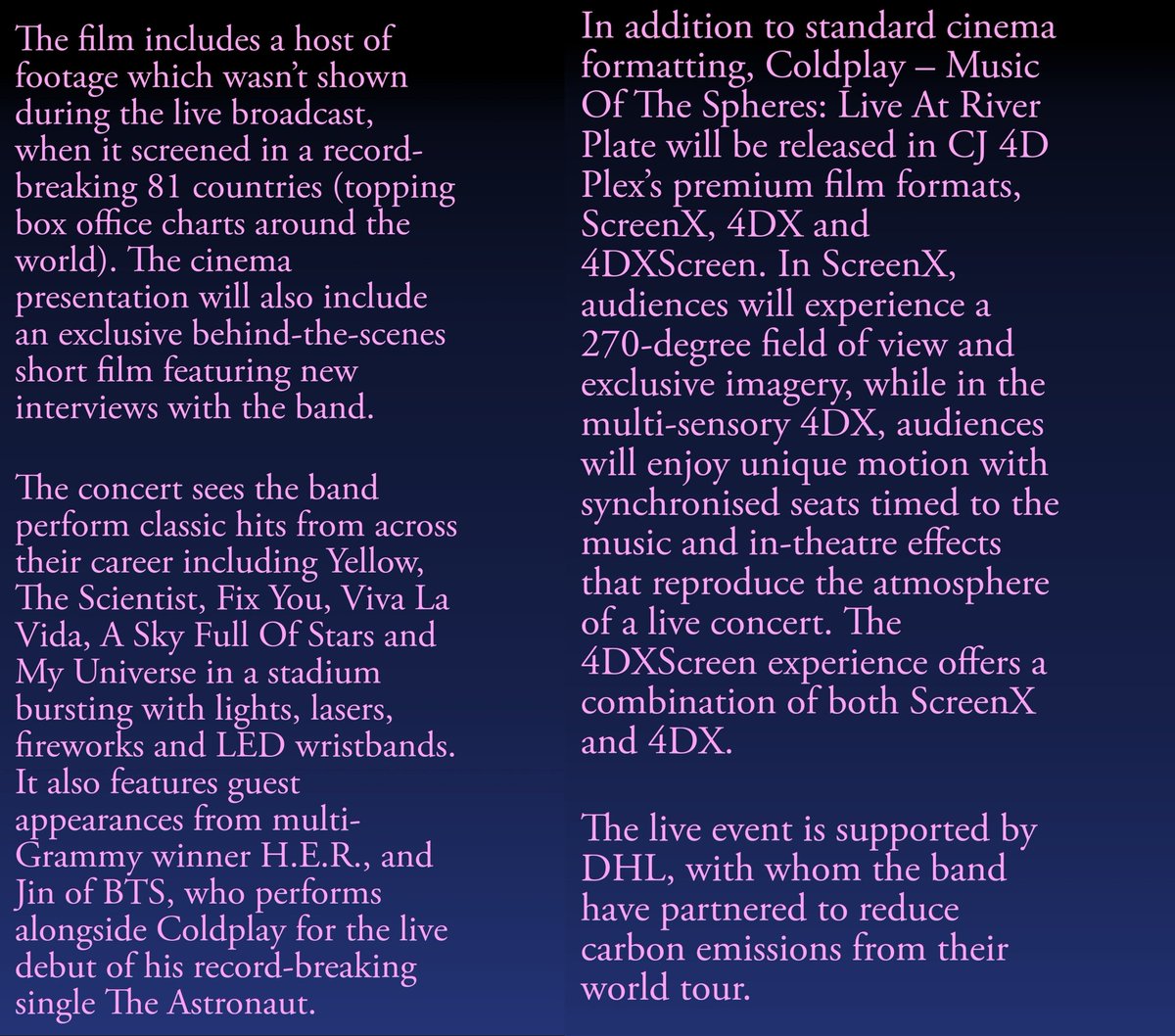 Music Of The Spheres: LIVE At RIVER PLATE in Cinemas across the globe on April 19 & 23 Tickets on sale now at 🔗 https://coldplaycinema.live Includes footage not shown during the live broadcast,...