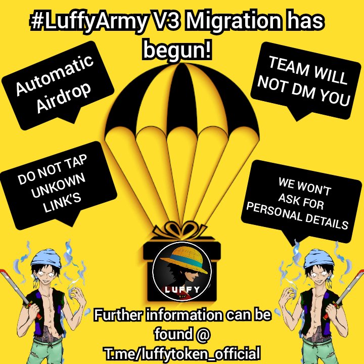 @RedAiiden @luffyinutoken #All #systems #Go 💥🚀 #LuffyToken #V3 Migration has #Begun #RememberThat #Migration is #automatic #TelegramGroupLink provided on #image if you are requiring further assistance from our #OfficialTeam #LUFFYV3 #HakiToken #Kainet 👑❤️🏴‍☠️ #LuffyQueen