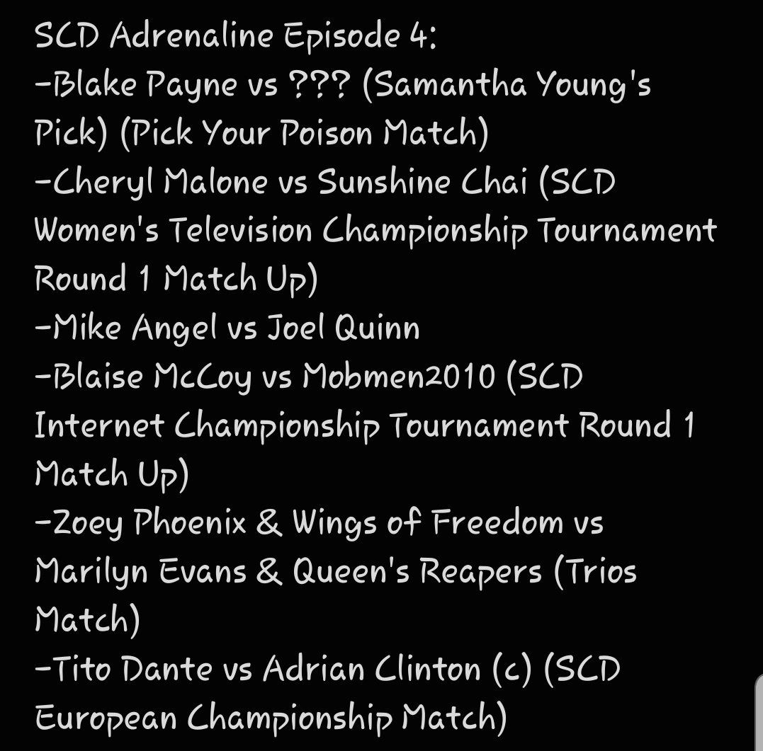 Adrenaline Episode 4!

Blake Payne goes one on one with a mystery opponent, Mike Angel and Joel Quinn lock horns, the Internet and Television tournaments continue on, and the main event sees Adrian Clinton defend the European Championship against Tito Dante!