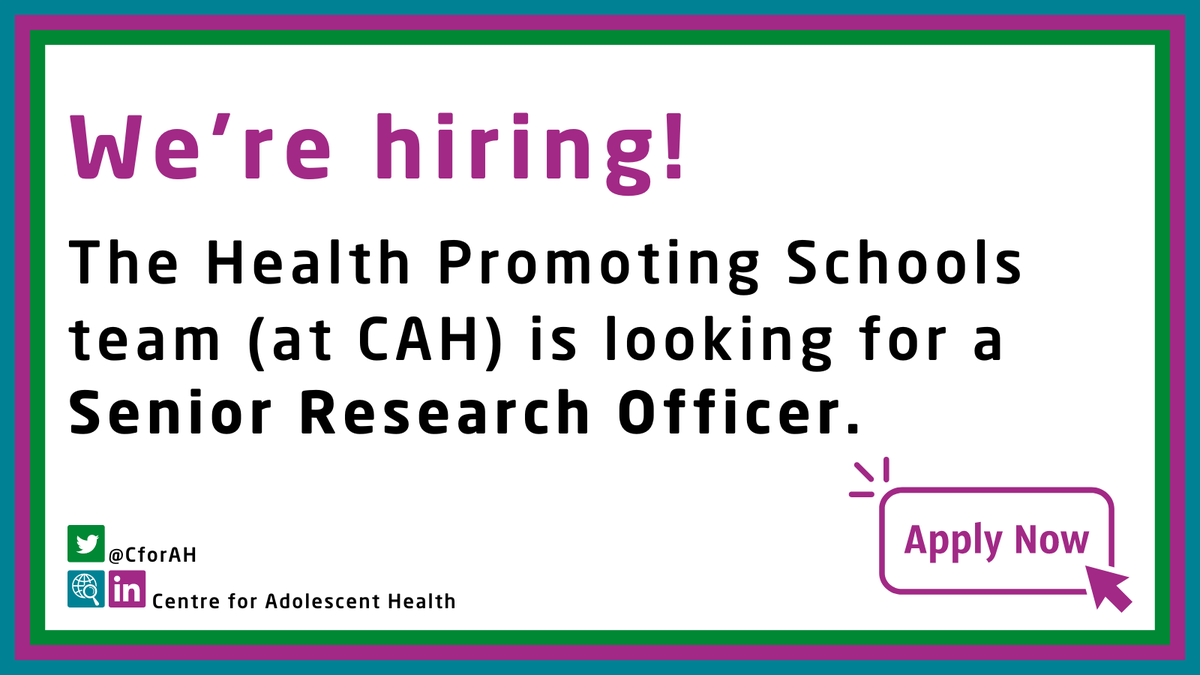 CforAH's tweet photo. 🚨 job alert 

The Health Promoting Schools team at CAH is looking for Senior Research Officer. 

Applications close next week!

Details can be found here: https://t.co/A72pjcrME4 https://t.co/MwmdTIOmNQ