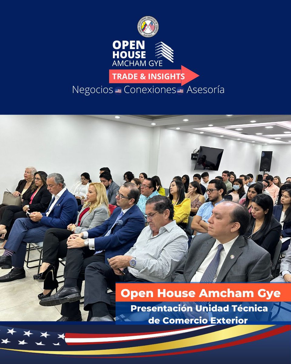 ¡Presentamos nuestra Unidad Técnica de Comercio Exterior! 
Dentro del #OpenHouseAmchamGye presentamos la unidad encargada de viabilizar nuevas propuestas empresariales, formación y acompañamiento para empresarios y emprendedores interesados en ampliar sus operaciones a 🇺🇸.