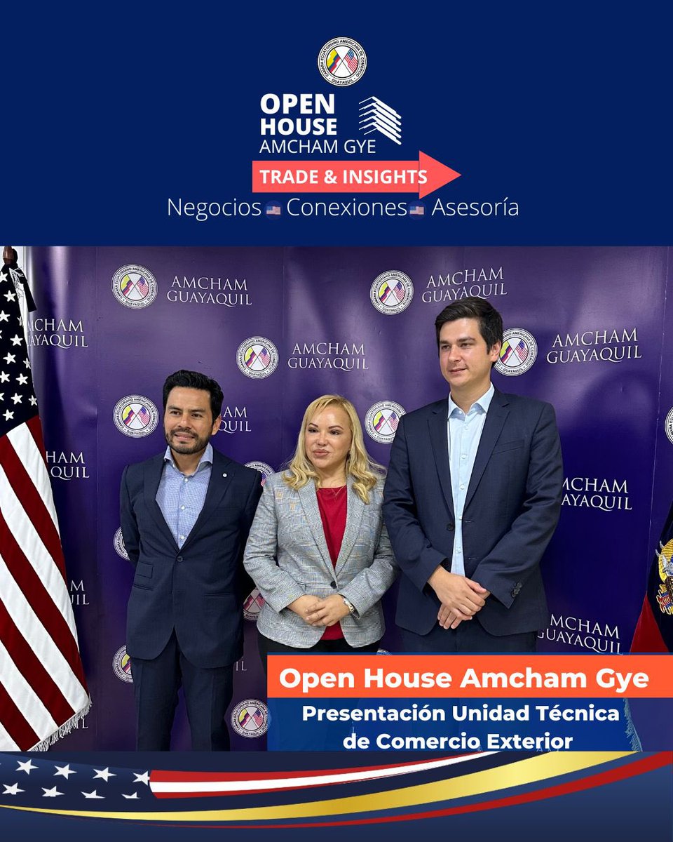 amchamgye's tweet photo. ¡Presentamos nuestra Unidad Técnica de Comercio Exterior! 
Dentro del #OpenHouseAmchamGye presentamos la unidad encargada de viabilizar nuevas propuestas empresariales, formación y acompañamiento para empresarios y emprendedores interesados en ampliar sus operaciones a 🇺🇸. https://t.co/PFknpmdVbf