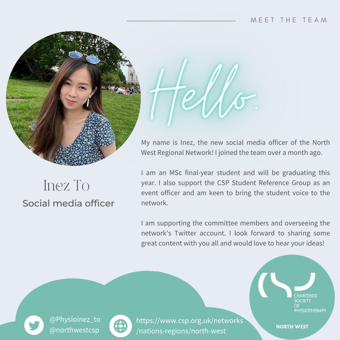 northwestcsp's tweet photo. Helloπ Meet our new social media officer @PhysioInez_to β¨
@thecspstudents @thecsp #cspstudent #northwestcsp #physiotherapists https://t.co/8I2GBLwBpi