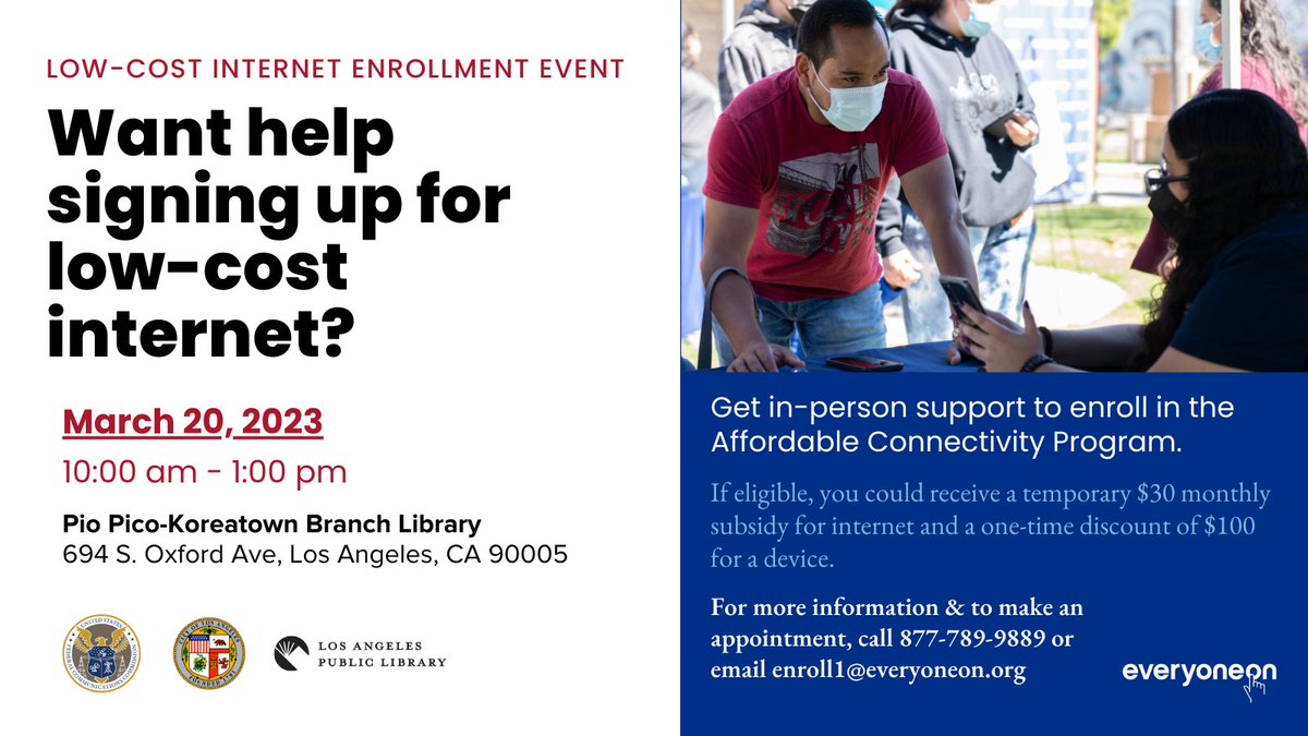 MayorOfLA's tweet photo. Access to internet service is crucial. The FCC’s Affordable Connectivity Program provides a $30 dollar monthly benefit for internet service.

Find out how you can get your home connected at: https://t.co/4Yd23VVo1B. https://t.co/AT5tQzj68L