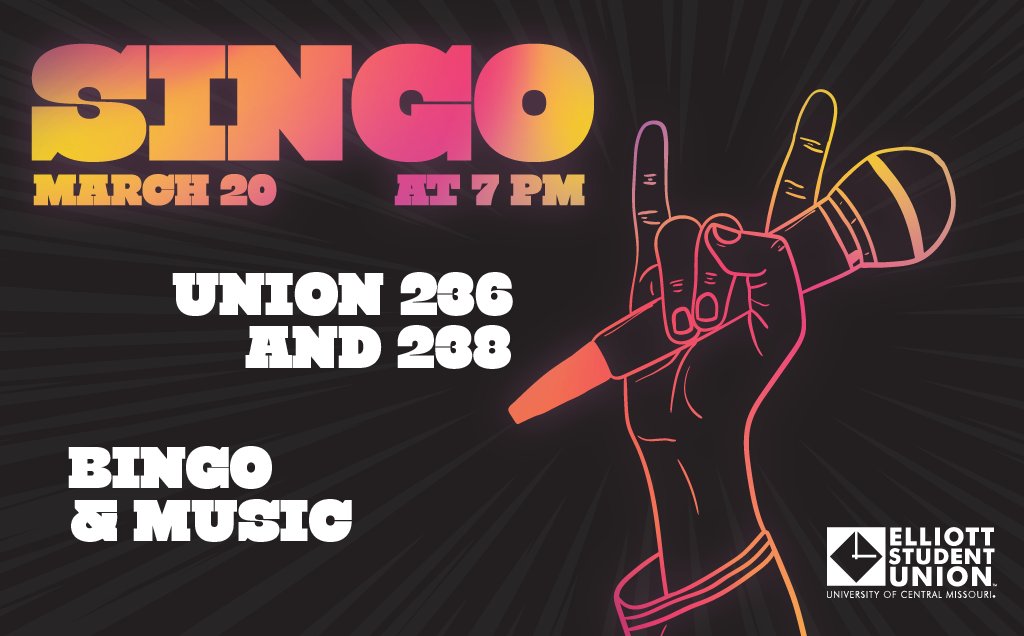 Put your music knowledge to the test with SINGO on Monday, March 20, at 7 PM in Union 236 &amp; 238. Come jam out with us and win prizes in a different way to play BINGO! 🎤🎶