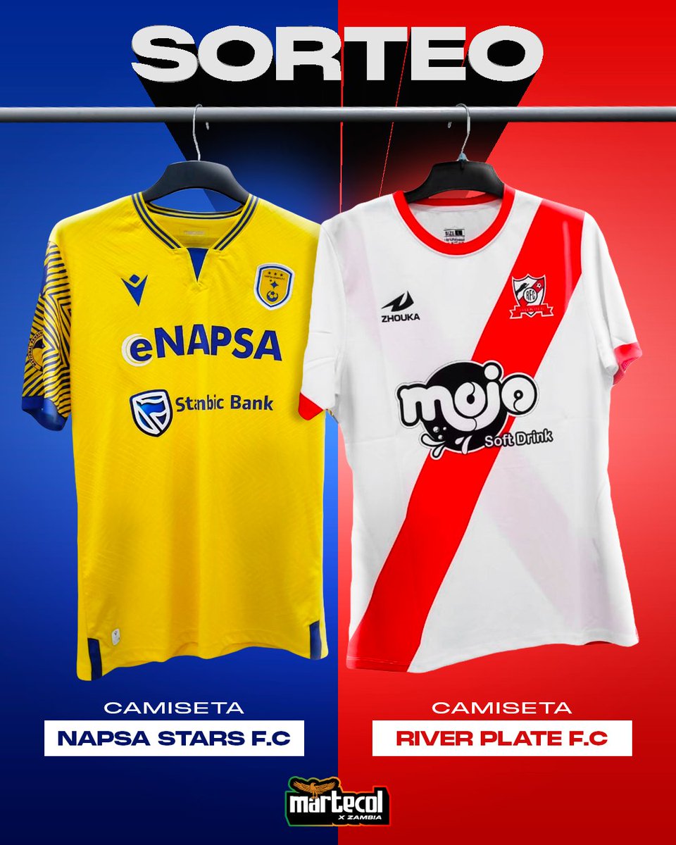 ¿Querés sumar una insólita camiseta del fútbol zambiano a tu colección?
SORTEO:
- Camiseta River Plate FC 🇿🇲 (L).
- Camiseta Napsa Stars FC 🇿🇲 (L).

Para participar solo tenes que seguirme acá (<a href="/Martecoll/">Marte</a>) y darle RT a esta publicación.
El ganador será anunciado el 2/04.