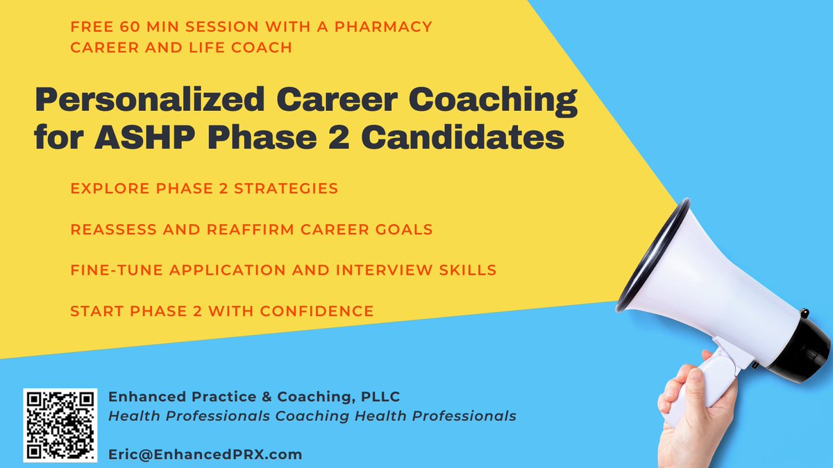 Share with any #ASHP #PharmRes Phase2 candidates who may need just a bit extra support this week. Free coaching to get back on track. 
#TwitteRx 
#PharmEd 
#TipsforRxstudents

Schedule a meeting here:
enhancedprx.com/phase2residenc…