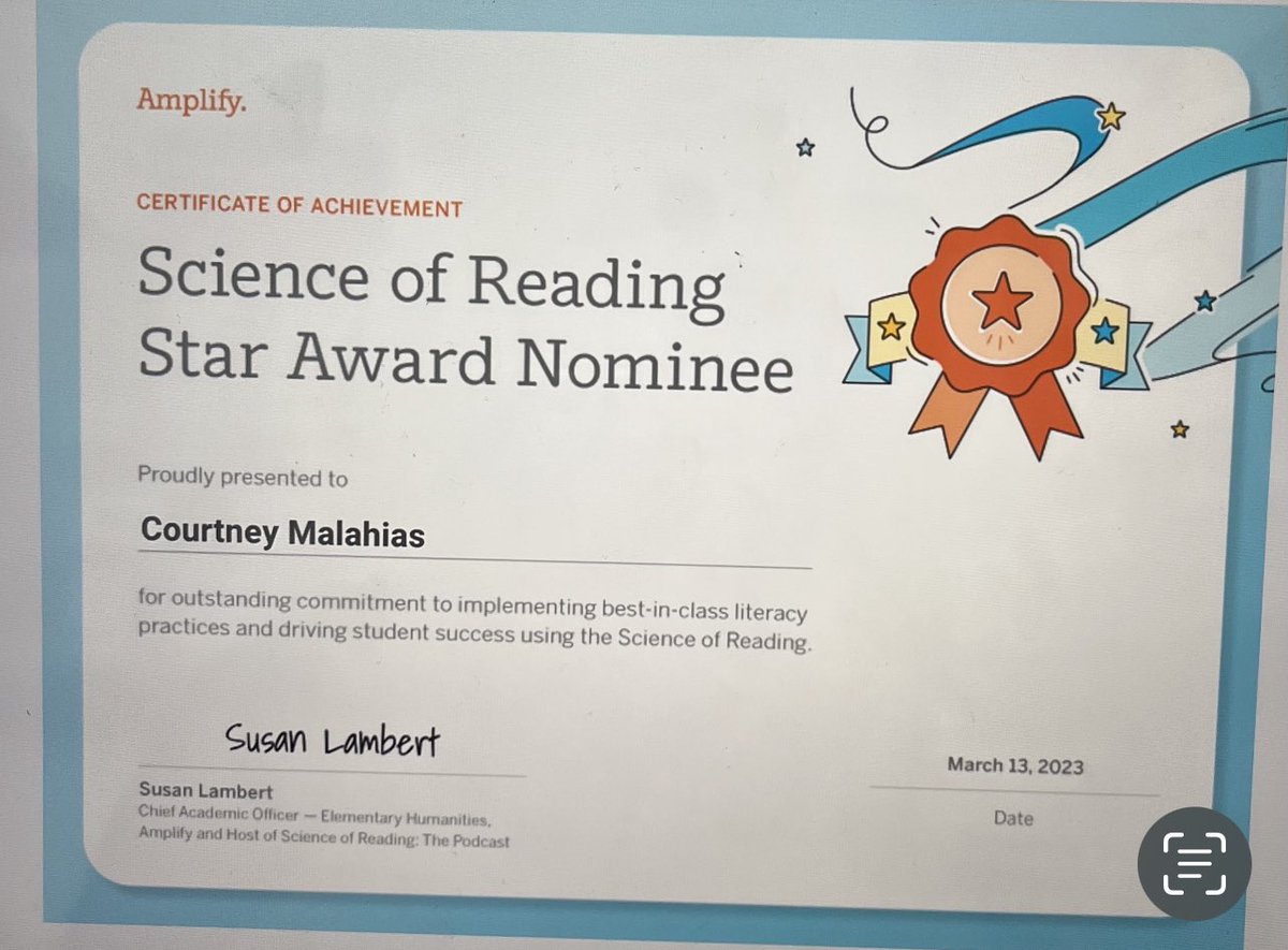 Congrats @C_Malahias!! You are SO deserving of this nomination! You truly embrace the science of reading everyday, in every way! I can’t sing your praises enough! @Amplify #scienceofreading #nhcschat