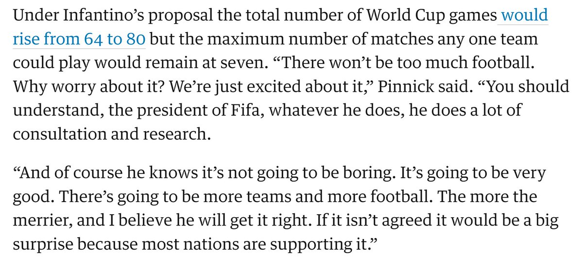 NextFIFAPres's tweet photo. What Amaju Pinnick said about Infantino's idiotic 16 group 48-team format, the day before it was unanimously rubber-stamped.

It seems all that "research" wasn't so great after all and apparently he didn't "get it right". 1/2 https://t.co/51OtOyz1Ps