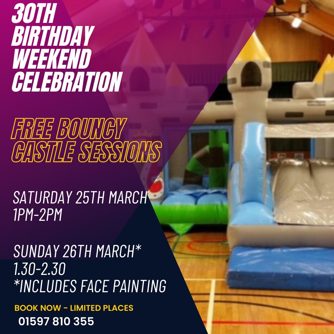FreedomRhayader's tweet photo. 🎂 30th Birthday Weekend Celebration 🎈
25-26 March
🏋️ Taster classes*
🏊🏼 Swim school taster session*
👪 Fun for all the family and much more

*Booking required
✉️ Send us a message
📱 01597 810355
📧 rhayader@freedom-leisure.co.uk https://t.co/C3abtA1ihC
