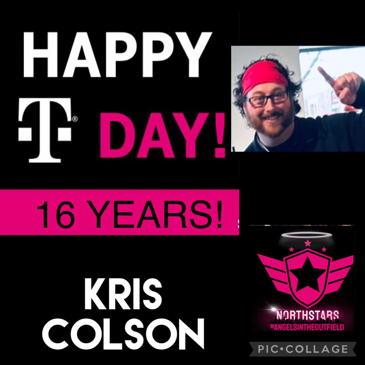 Happy Sweet 16 <a href="/kris_colson/">Kris Colson</a> 🎉T-Mobile is lucky to have you &amp; it’s an honor to celebrate your Magentaversary!  We are better because of you 🤩for your contributions, leadership, &amp; building winning teams across sales, employee, &amp; customer experience. <a href="/domjrcoleman/">Dom Coleman</a>  <a href="/JonFreier/">Jon Freier</a>
