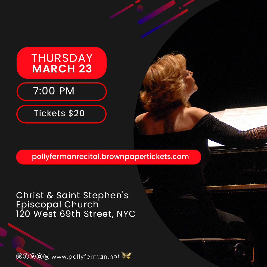 PollyFerman's tweet image. MUSIC OF THE AMERICAS
Polly Ferman, Piano Recital
🗓 When: Thursday, March 23 at 7:00 pm
📍Christ &amp;amp; St Stephen's Episcopal Church.
🎟 bit.ly/pollyfermanrec…