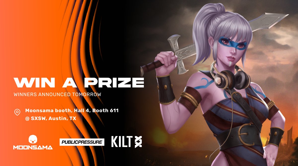 Are you at #SXSW and want to be part of the music revolution? Now's your chance.

Visit us and tweet a picture of a limited t-shirt by <a href="/MoonsamaNFT/">Moonsama</a>, <a href="/jointhepressure/">PUBLIC PRESSURE</a>, and <a href="/Kiltprotocol/">Christina Christie</a>.

The 3 best pictures win an amazing prize from Public Pressure's latest partnership.

More 👇