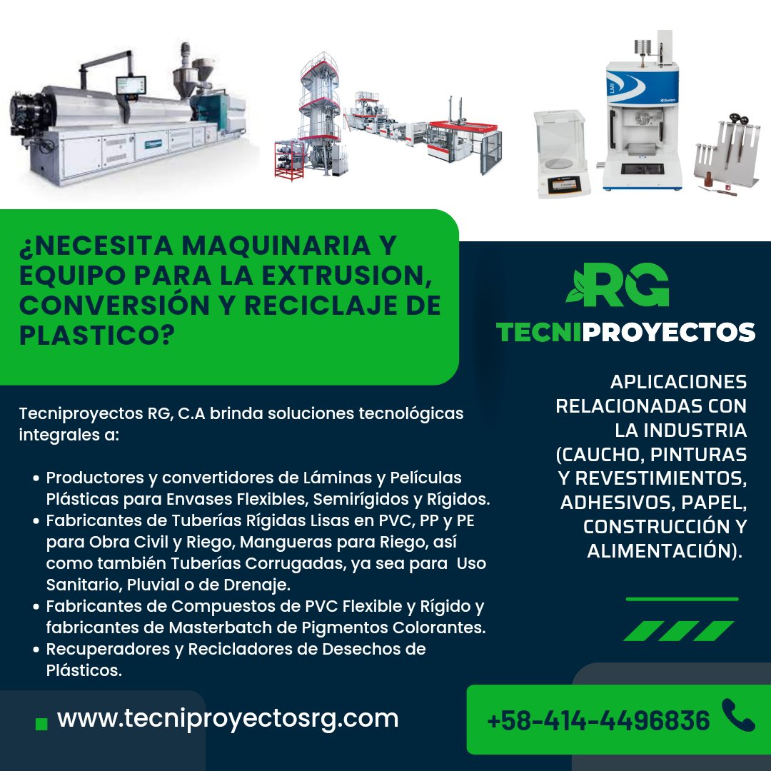 Tecniproyectos's tweet image. En Tecniproyectos RG, encontrarás una gran variedad de constructores de equipos e integradores de línea que abarcan todo el espectro de necesidades en el campo de la #extrusión, #conversión y #reciclaje de #plásticos.

🌐 tecniproyectosrg.com 
📱bit.ly/3YLH7T0