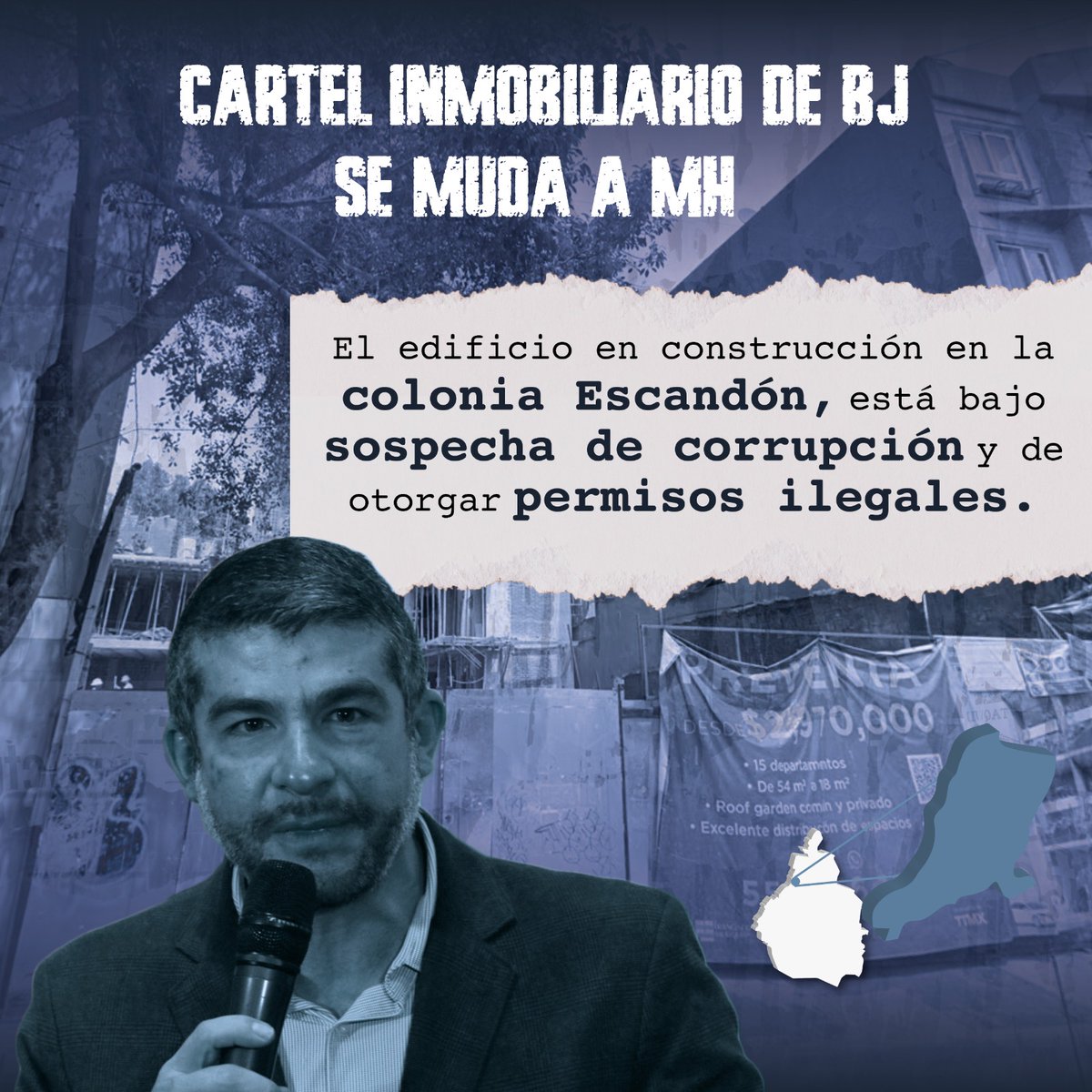 SoplonCdmx's tweet photo. En sospecha de corrupción edificio en la @AlcaldiaMHmx colonia #Escandon se da a conocer que el #CartelInmobiliario ya está dentro #MH recibidos por #TabeAusente minizando la situación de corrupción que conllevan estas obras perjudiciales para los residentes de esta Alcaldía. https://t.co/jlTKocrulx