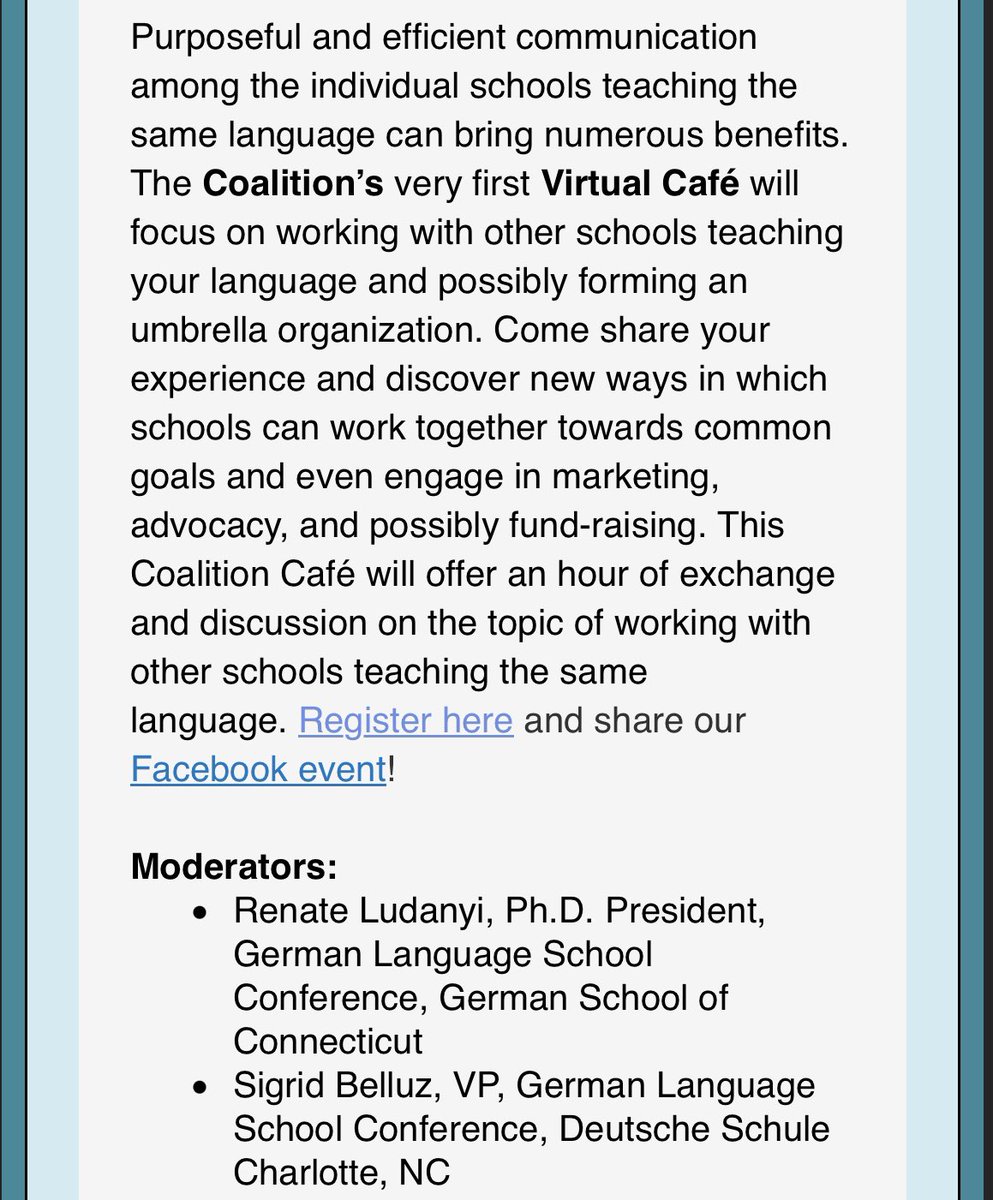 COALITION of Community-Based
Heritage Language Schools’ virtual cafe. Register here: us02web.zoom.us/meeting/regist…