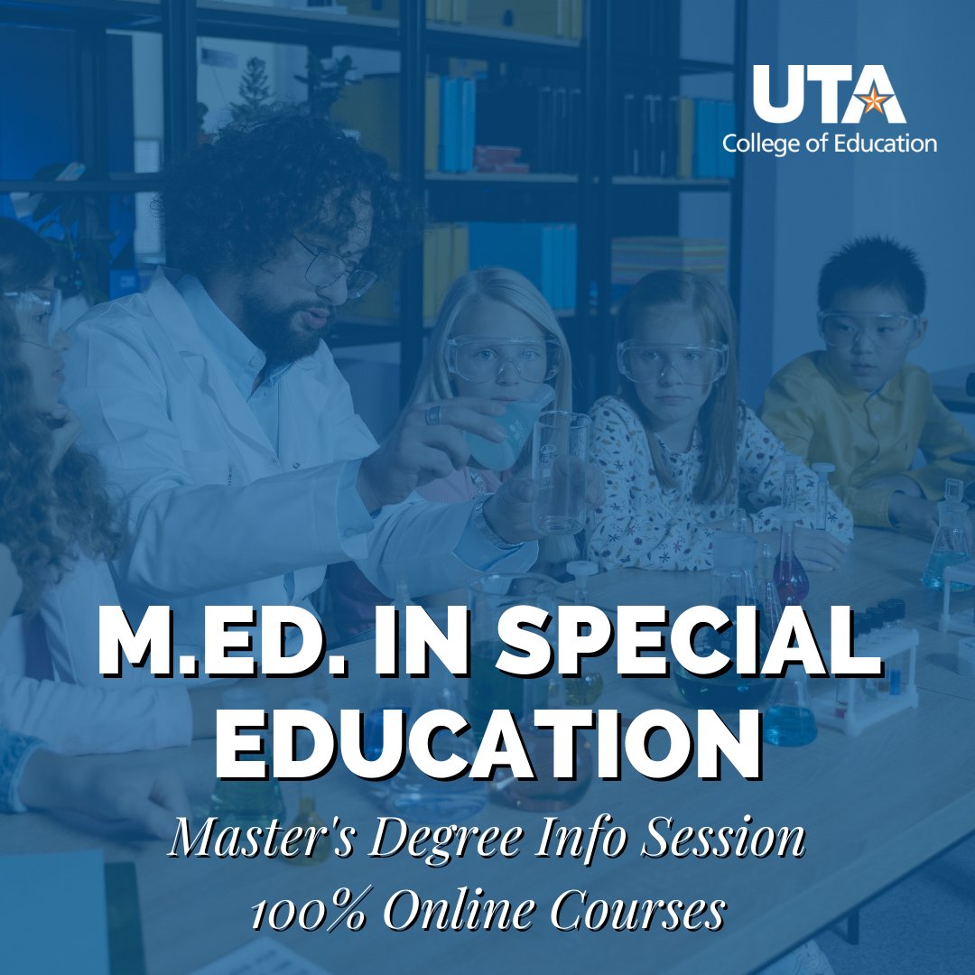 UTAeducation's tweet photo. 🌟 Passionate about shaping promising futures? Hear from our faculty program directors and recruitment team about our unique, 100% online Master of Education in Special Education program options and all we have to offer. Register: https://t.co/GcIMeDk8ot

#LeadUTA #TeachUTA https://t.co/DL0rzzjuu1