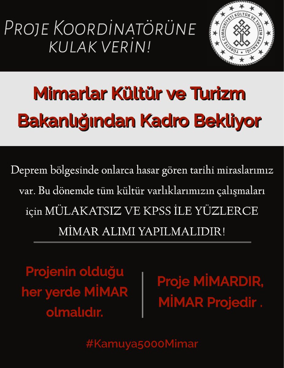 Mimarch7's tweet photo. @MehmetNuriErsoy Sayın Bakanım ''Yapılardan ayrılan her parça koruma altına alınarak restorasyonlar aslına uygun şekilde hızla gerçekleştirilecek.'' dediniz. Bu restorasyonlar için KPSS ile MÜLAKATSIZ TOPLU MİMAR ALIMI yapılmalıdır. @RTErdogan @MehmetNuriErsoy @selimtrz @serdar_cam @SerdarCam_tr https://t.co/2ryMrs8Wfz
