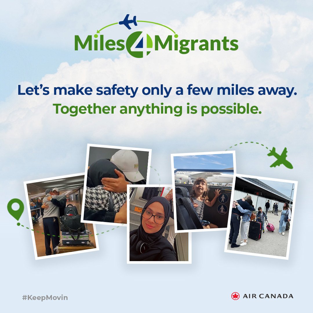 miles4migrants's tweet photo. Wars, natural disasters, and political oppression impact millions across the world. Our goal is to help them find safety through partner airlines, such as @AirCanada   

We receive thousands of daily travel requests from countries like #Afghanistan #Syria #Ukraine #Iran #Yemen. https://t.co/Uy4JigIigk