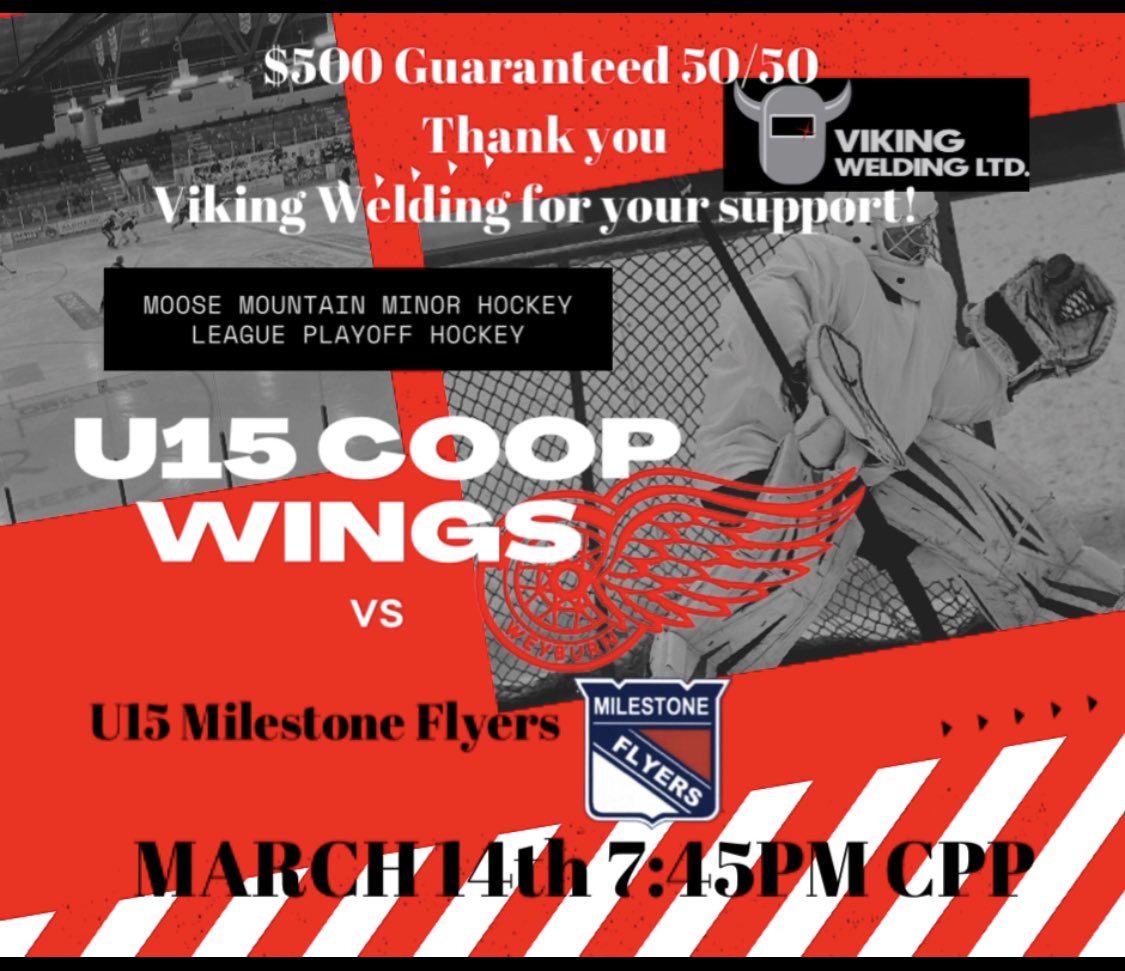 HockeyWeyburn's tweet photo. TWO Big Games at CPP March 14th! Go support our U15 teams playing in round two game two tonight. All starts at 5:15PM https://t.co/Td3BhvaNyK