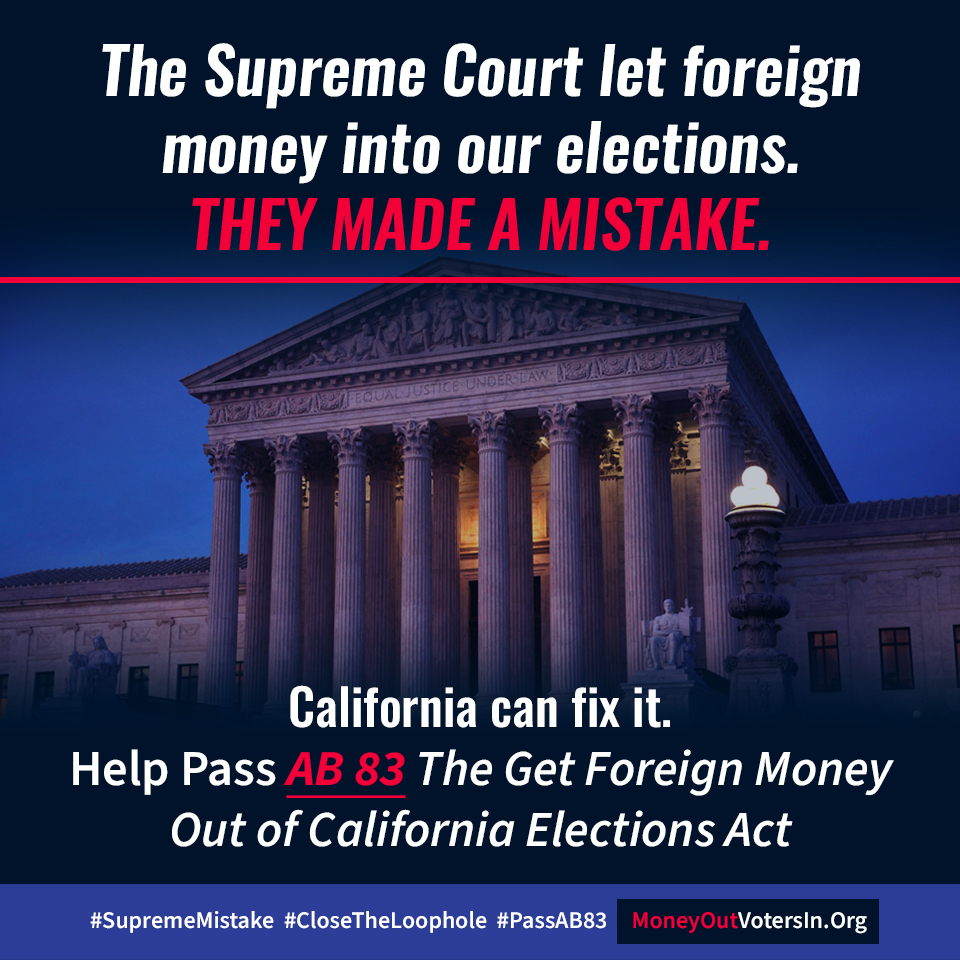 MOVI_Coalition's tweet photo. Californians!  

Do you want foreign money influencing our elections? 

#SupremeMistake #CloseTheLoophole #PassAB83

Call today to get your Legislators to co-sponsor AB 83.

https://t.co/HjTrJkX64p https://t.co/TXppToQnv4