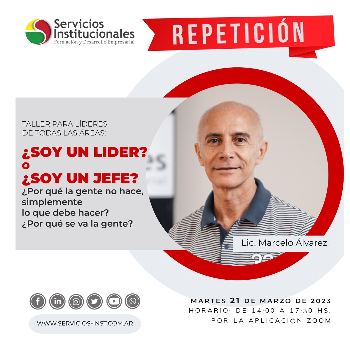 ServiciosInst's tweet photo. NUEVA FECHA
¿SOY UN LIDER? O ¿SOY UN JEFE?
Martes 21 de Marzo - Lic. Marcelo Álvarez
.
Contacto
info@servicios-inst.com.ar
WS + 54 9 351 340-9149
https://t.co/XNjUmRBkl7
.
#GestiónEmpresarial #Gestión #Liderazgo #Alimentos #Calidad #Coaching #Comunicación #Distribucion https://t.co/oMTjvtdmJ2