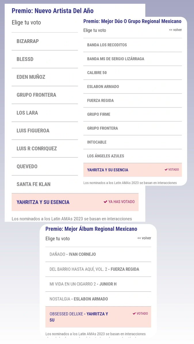 SIGAN VOTANDO!! <a href="/Yahritza_YSE/">Yahritza Y Su Esencia</a> <a href="/Yova1x/">Jairo Martinez</a> <a href="/mandito1029/">Armando martinez</a> <a href="/LatinAMAs/">Latin American Music Awards</a>