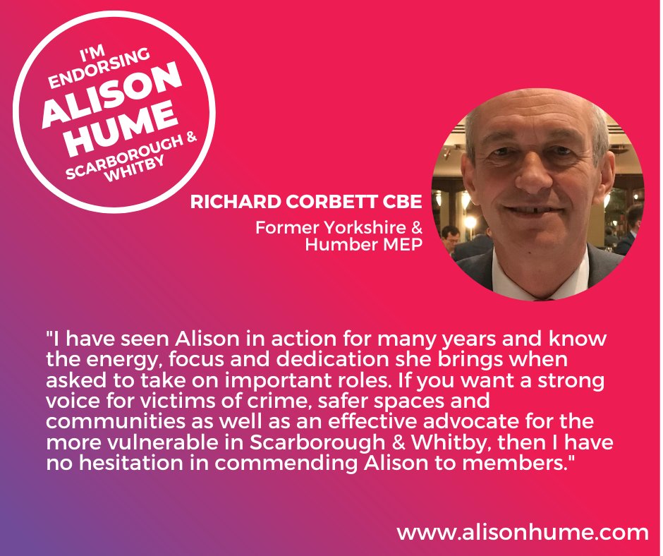 MsAlisonHume's tweet photo. Thank you @RichardGCorbett for backing me for #Scarborough &amp; #Whitby #ExperienceToWin🌹 https://t.co/tCCj6zMI7C