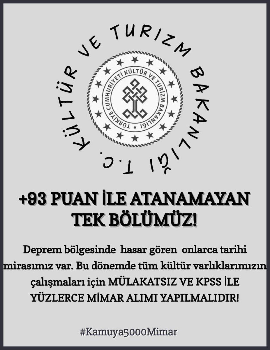 Mimarch7's tweet photo. @MehmetNuriErsoy Deprem bölgesinde onlarca hasar gören tarihi miraslarımız var. Bu dönemde tüm kültür varlıklarımızın çalışmaları için MÜLAKATSIZ VE KPSS İLE YÜZLERCE MİMAR ALIMI YAPILMALIDIR! @RTErdogan @MehmetNuriErsoy @selimtrz @serdar_cam @SerdarCam_tr @iletisim_kultur https://t.co/8jDYIXMiT0