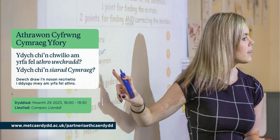 Dyddgu Morgan-Hywel (@dyddguhywel) on Twitter photo 📢Noson recriwtio athrawon Uwchradd cyfrwng Cymraeg. Oes diddordeb mewn addysgu, eisiau dysgu mwy? Clywed gan athrawon a myfyrwyr TAR presenol, cyfle i ofyn cwestiynau? 👨🏽🏫
Dewch i <a href="/metcaerdydd/">Prifysgol Metropolitan Caerdydd</a> nos Fercher, Mawrth 29 ar gampws Llandaf am 6yh. Cofiwch gofrestru wrth ddilyn y linc 📢Noson recriwtio athrawon Uwchradd cyfrwng Cymraeg. Oes diddordeb mewn addysgu, eisiau dysgu mwy? Clywed gan athrawon a myfyrwyr TAR presenol, cyfle i ofyn cwestiynau? 👨🏽🏫
Dewch i <a href="/metcaerdydd/">Prifysgol Metropolitan Caerdydd</a> nos Fercher, Mawrth 29 ar gampws Llandaf am 6yh. Cofiwch gofrestru wrth ddilyn y linc