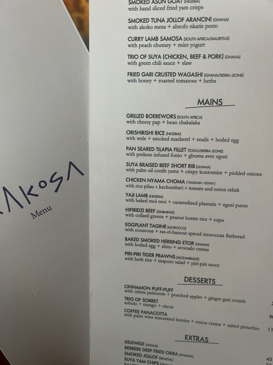 My CEO has so much faith in me #grateful this menu here ….Truly Pan African!!!! An elevated menu, elevated food, without loosing much of its integrity!
And I put Hifiridzi, Rice Dovi  ne ‘supu’ on a menu  y’all…. #proudlyzimbabwean