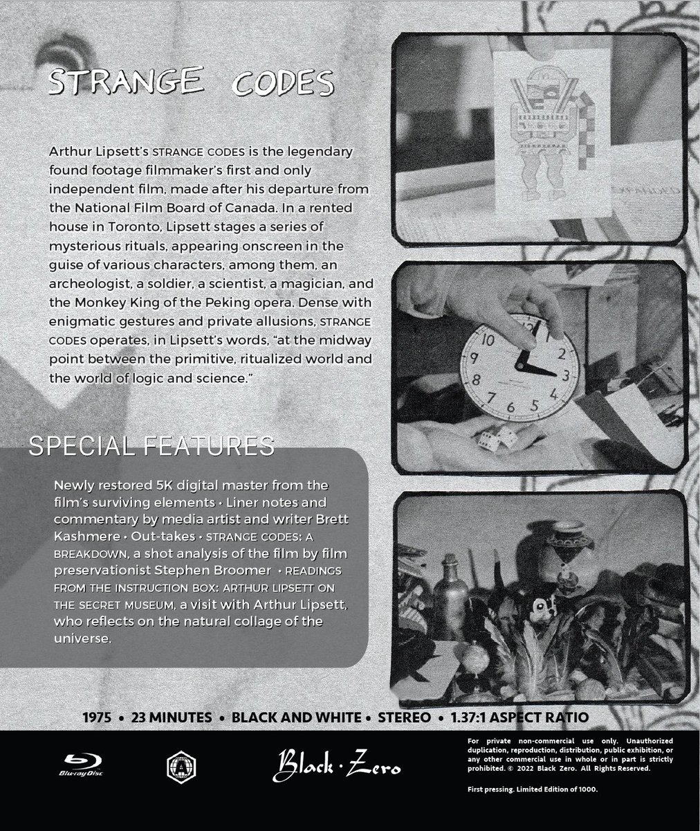 disc_connected's tweet photo. ***ANNOUNCEMENT***

Now available to order from @blackzerodisc: #StrangeCodes (1975)!

Arthur Lipsett’s Strange Codes is the legendary found-footage filmmaker’s first and only independent film, made after his departure from the National Film Board of Canada. https://t.co/SbkVPZB8Pi