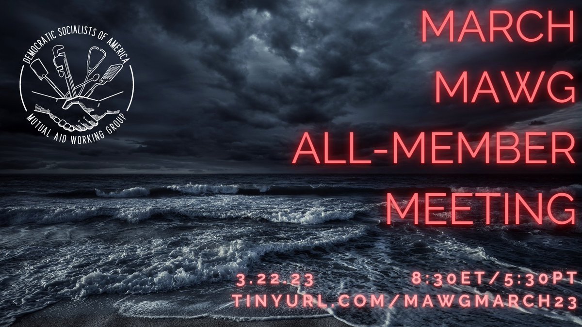 Join us next week, 3/22/23, for our MARCH MAWG ALL-MEMBER MEETING. It's going to be a big one: announcing and intro-ing new Steering members, debriefing our 2-year work plan at the halfway-ish mark, making plans and priorities for the next year, and more. tinyurl.com/MAWGmarch23