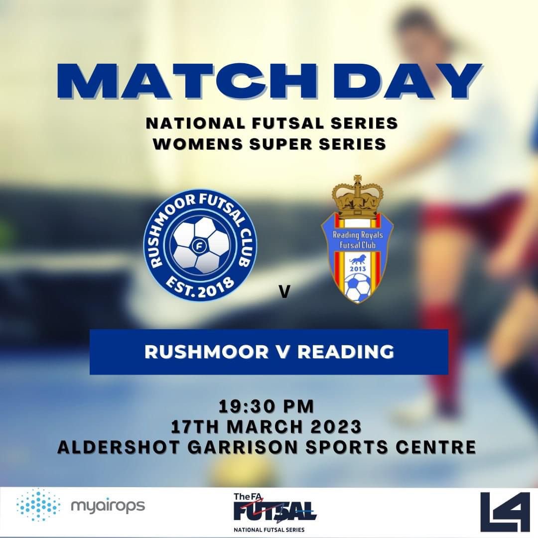 We face off against our friends @Royals_Futsal this Friday for our first ever competitive Female Futsal match. 

7:30KO <a href="/OfficialAGSC/">Aldershot Garrison Sports Centre</a> - free entry.

Please come and support us 🙂

<a href="/FA_NFS/">FA National Futsal Series</a> <a href="/RCFCLadies/">Rushmoor Community FC Women</a> @Rushmoor_Futsal <a href="/EnglandFutsal/">England Futsal</a> <a href="/RCFCfootball/">Rushmoor Community FC</a>