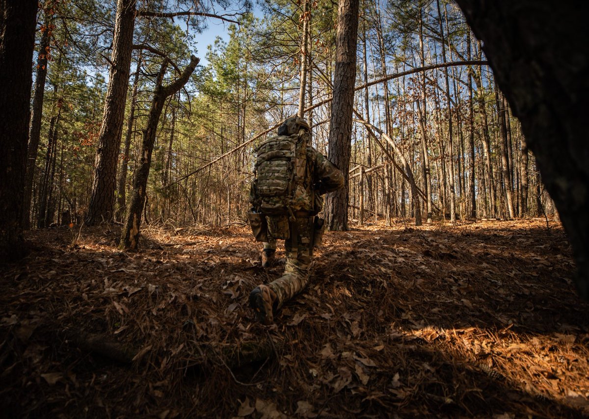 Alexa, play 'Out of the Woods.' 🌲 A 3rd Group Green Beret pulls security during a training mission at Fort Pickett, Virginia. (Photo by Sgt. Rasmyyah Green) #DOL