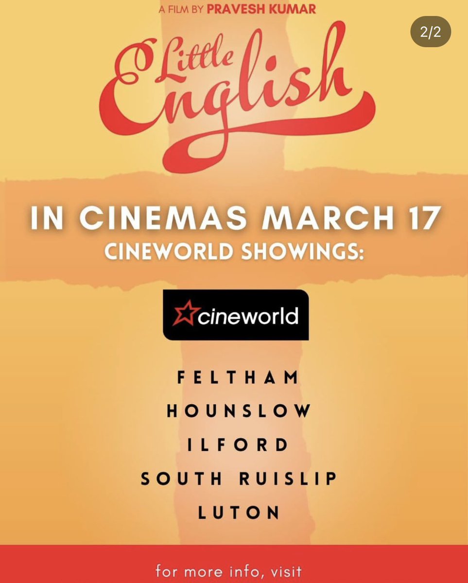 Quite emotional to say ‘Little English’ will be releasing in CINEWORLD &amp; VUE from FRIDAY 17TH MARCH 🥳💥 Go and support ❤️💫