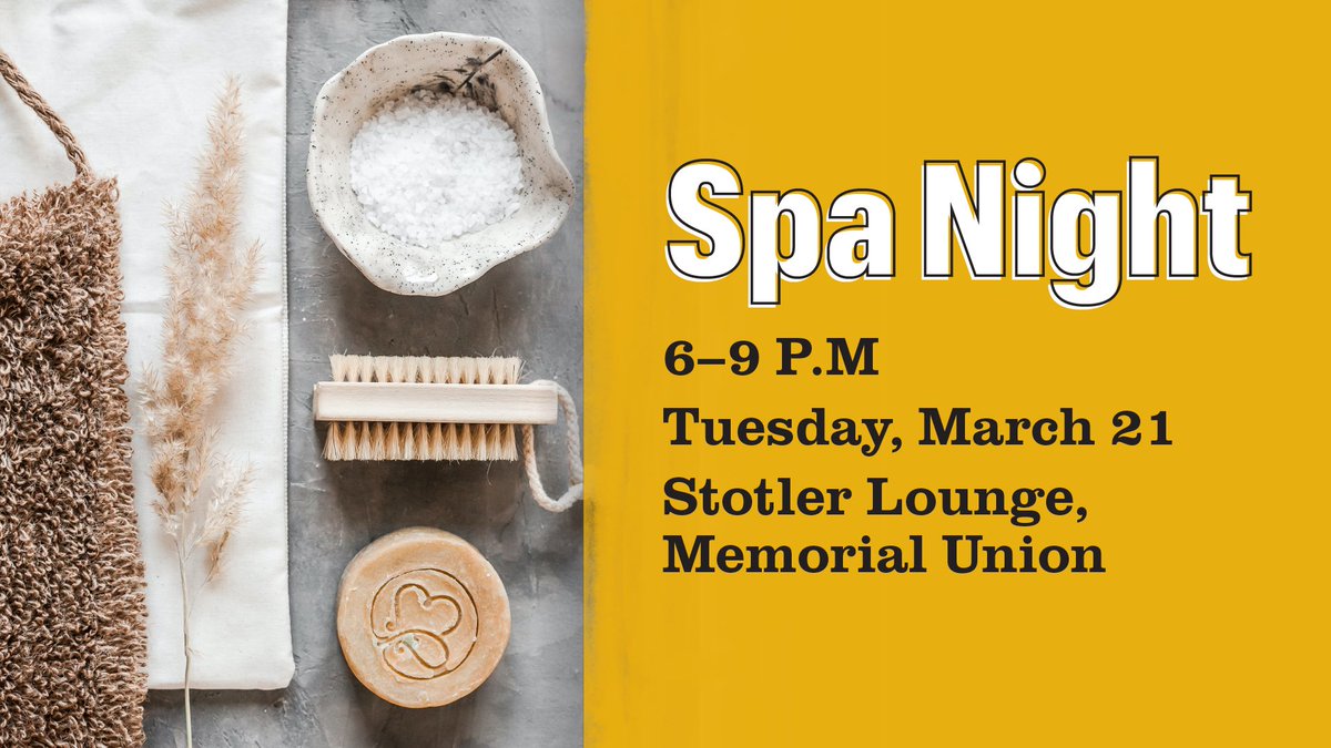 StuffToDoAtMU's tweet image. If life has you like 😮‍💨😵🫠 then it sounds like you need a Spa Night! We&apos;ve got DIY shower scrubs, face masks, coloring, and charcuterie boards, so all you have to do is show up and relax 🫧 Join us next Tuesday March 21 in Stotler Lounge from 6-9 p.m.
