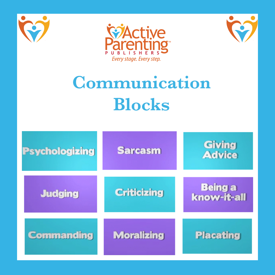ActiveParenting's tweet photo. Communication Blocks - Most parents would like their children to feel free to come to them with their problems. Then we could help them solve problems and possibly eliminate the pain of a problem. 
Find a class or full video-enhanced program at https://t.co/7iHwuSfxgK. https://t.co/UKacHRjVoH