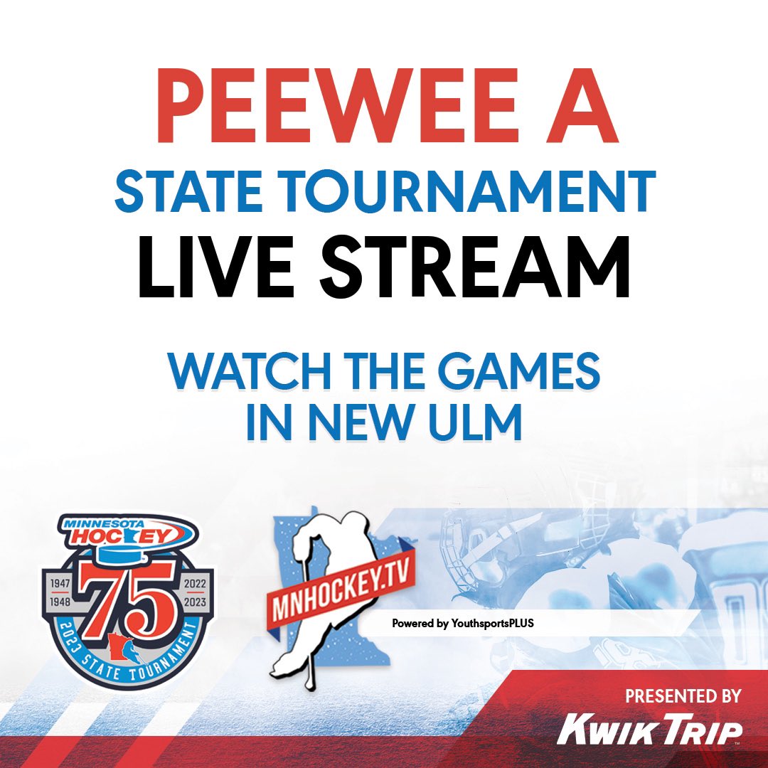 mnhockeytv's tweet image. The Peewee A State Tournament begins Friday!

Quarterfinal matchups:

River Lakes-Delano
Roseville-Hibbing/Chisholm
Minneapolis-Mankato
Warroad-Woodbury

Peewee A State Tournament Pass- play.spiideo.com/game-package/2…

All Youth State Tournaments Pass- play.spiideo.com/game-package/d…