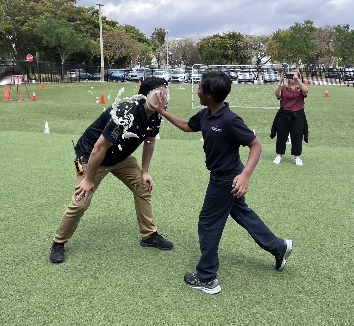 RenaissanceCha5's tweet photo. Today our 5th grade math incentive winners celebrated Pi day by pieing the RECS leadership team in the face! Congratulations  to our Imagine Math winners! #recsknights @CSUSAhq https://t.co/Y6epZWxAIB