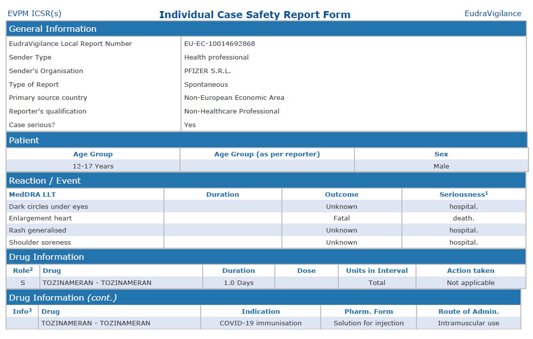 NiusMarco's tweet image. Du coup voilà 4 nouvelles fiches d&apos;enfants décédés post injection . Rapports transmis par Pfizer S.R.L. (responsabilité limitée ?)  à Eudravigilance . Ces derniers 20 jours