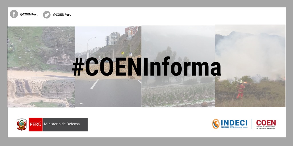 🔴#COENAlerta 
Se prevé que en las próximas horas lluvias de moderada a extrema intensidad en departamento de Lima. Evento podría ocasionar inundaciones, activación de quebradas, deslizamientos. (1/2)