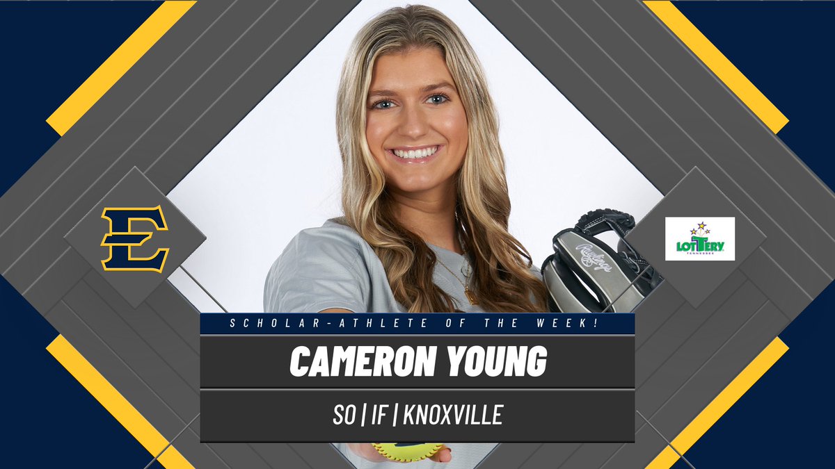 𝗧𝗲𝗻𝗻𝗲𝘀𝘀𝗲𝗲 𝗟𝗼𝘁𝘁𝗲𝗿𝘆 𝗦𝗰𝗵𝗼𝗹𝗮𝗿 𝗔𝘁𝗵𝗹𝗲𝘁𝗲 🔹 Cameron Young 🔹 Sophomore Infielder 🔹 @ETSUSoftball 🔹 Knoxville, Tenn. 🔹 Major: Marketing 📰: etsubucs.com/athletics/aotw/ #ETSUTough | @TNLottery