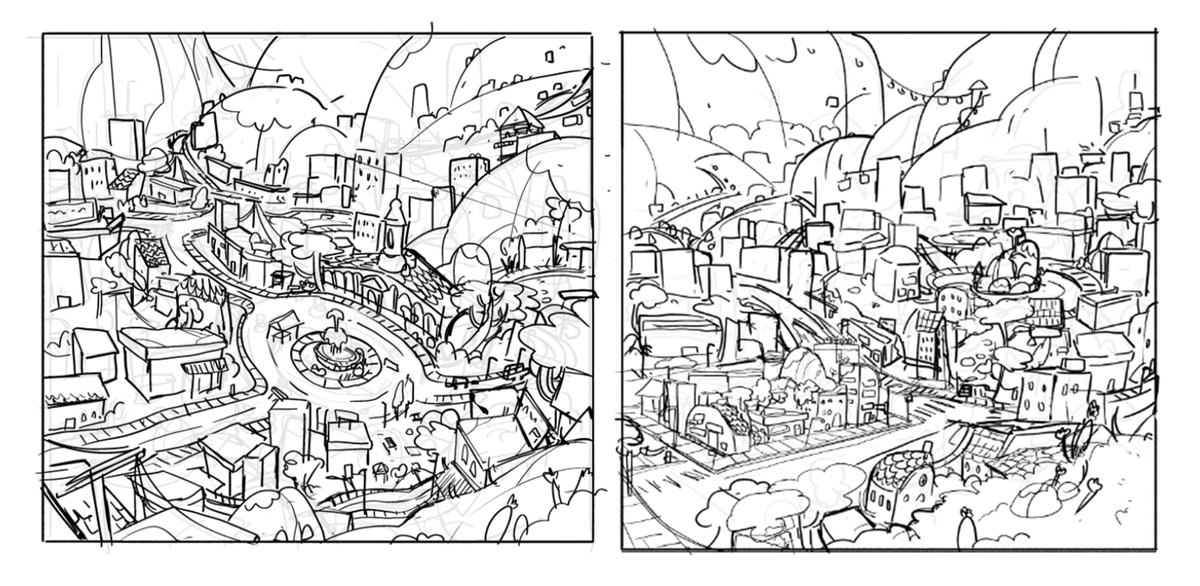 KIFF is now out on disney and disney+!!! here's one of the first bgs i did on this show (+ some early development sketches from like... week 1? it's been a wild ride!)