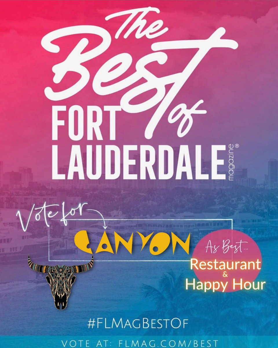We need YOUR help, VOTE for US! ⭐️

Consider our SFL locations when voting for your favorite places around Fort Lauderdale! 😊 #SFL

How To Vote:
1️⃣ Visit the link in our bio: FLMAG.COM/BEST

#FLMagBestOf #canyon #voteforus #flmag #fortlauderdale #supportlocal #broward