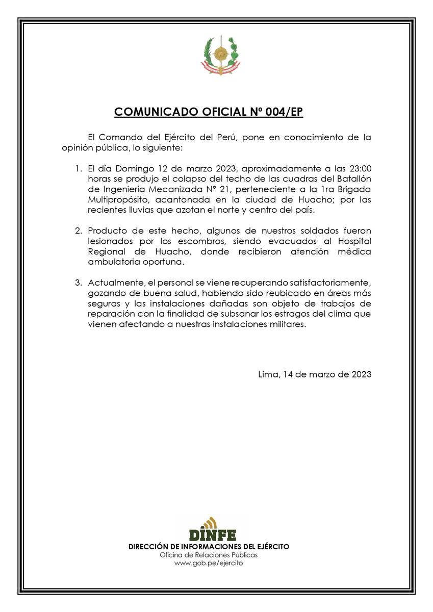 Ej Rcito Del Per On Twitter Comunicadooficialep Comunicado