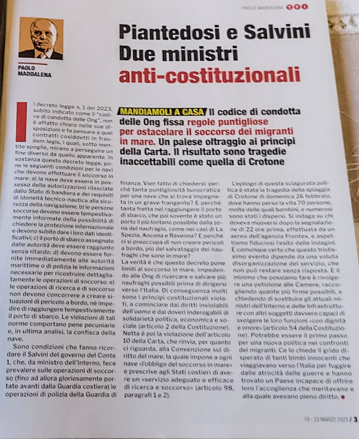 #Piantedosi e #Salvini. Due ministri anti-costituzionali

Un mio articolo su @TPI di questa settimana: