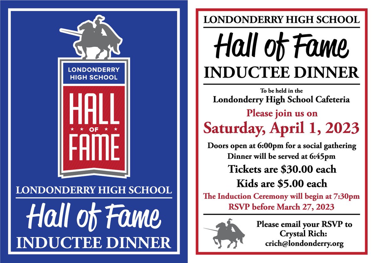 Our 2023 LHS Hall of Fame Inductees will be inducted on April 1st. All are welcome to attend.