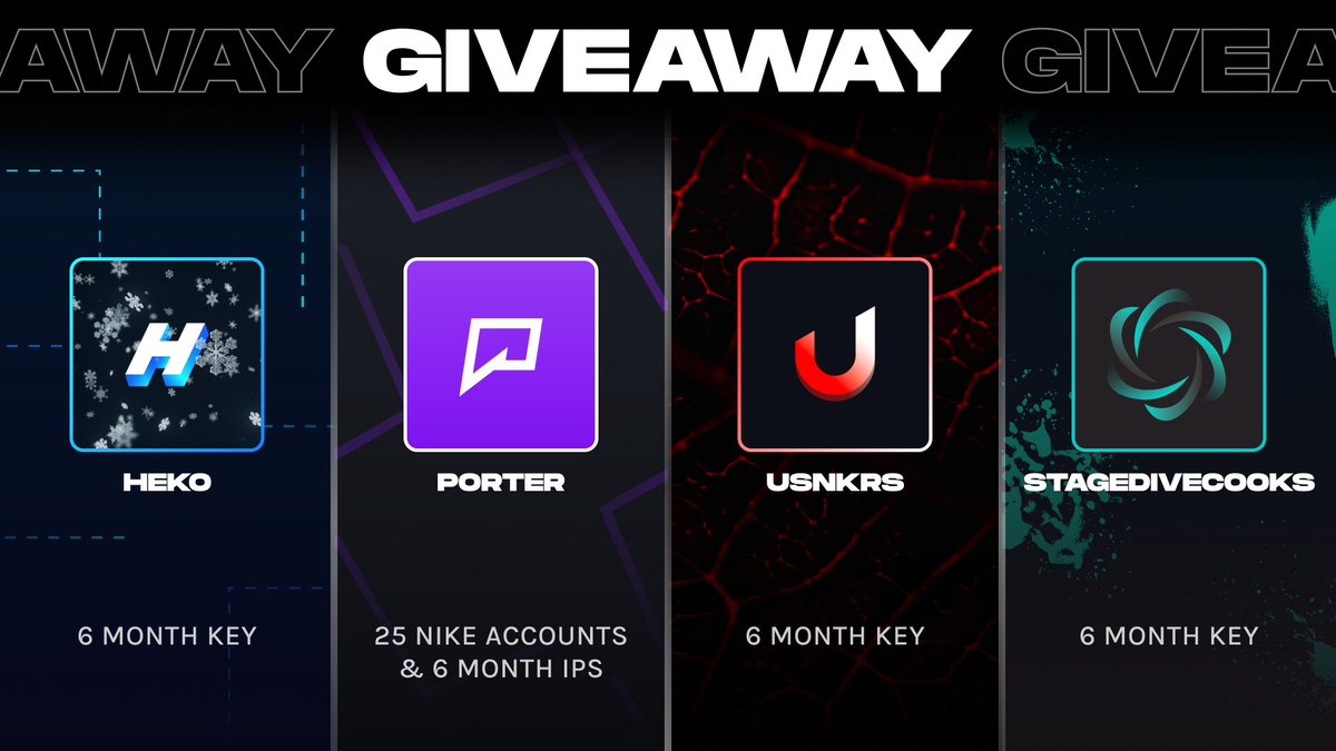 Porter Proxies (@porterproxies) on Twitter photo We know you guys love giveaways, ONE lucky person will win the ultimate reseller pack ⚡️🎁
<a href="/HekoAutomation/">Heko Automation</a> - 6-month key
<a href="/PorterProxies/">Porter Proxies</a> - 25 nike accounts and 6month Isps
<a href="/usnkrs/">USNKRS</a> - 6-month key
<a href="/stagedivescooks/">StageDivesCooks</a> - 6-month key.
Follow everyone, like, retweet and tag 2 friends! We know you guys love giveaways, ONE lucky person will win the ultimate reseller pack ⚡️🎁
<a href="/HekoAutomation/">Heko Automation</a> - 6-month key
<a href="/PorterProxies/">Porter Proxies</a> - 25 nike accounts and 6month Isps
<a href="/usnkrs/">USNKRS</a> - 6-month key
<a href="/stagedivescooks/">StageDivesCooks</a> - 6-month key.
Follow everyone, like, retweet and tag 2 friends!
