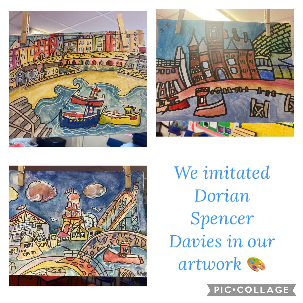 stmarysbridgend's tweet photo. Year 6 were inspired by Dorian Spencer Davies and they imitated some of his wonderful work. They also created masterpieces of Newcastle in his style. Fantastic work Year 6! 🎨 @DorianSpencer #creativecontributors #expressivearts #watercolourpainting https://t.co/2hQogE0NNA
